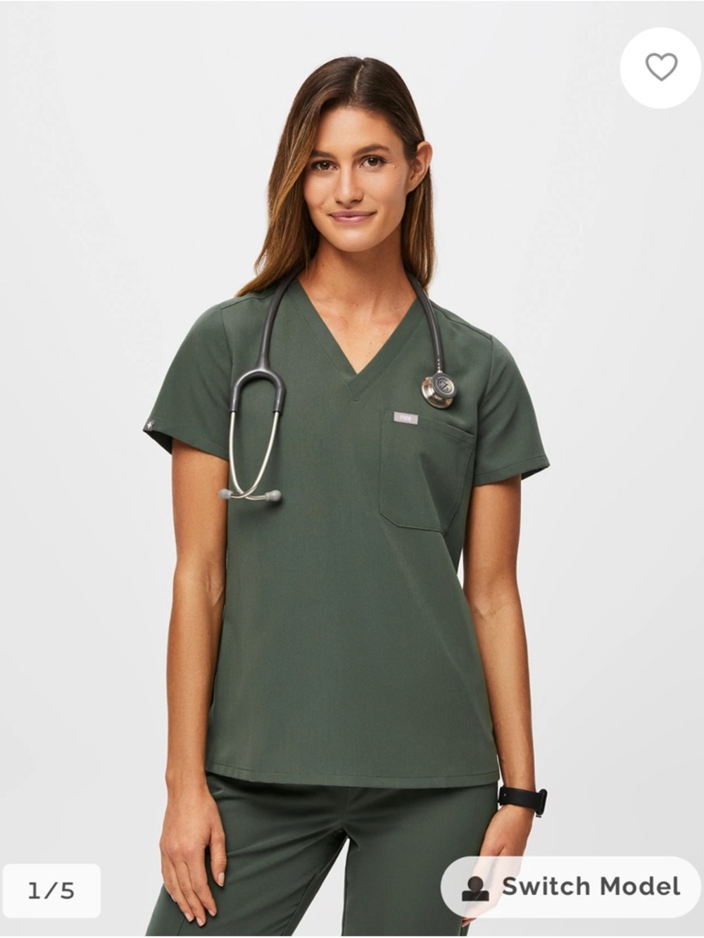 Figs Caterina One Pocket Scrub Top in Bonsai Sz S